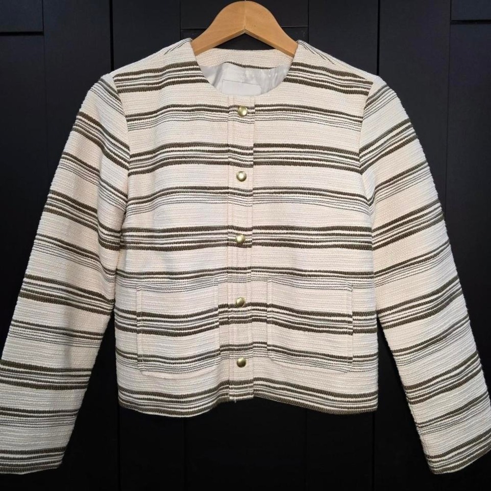 Madewell Striped Cropped Lady Jacket Cream Brown NV057 SP25 XXS New